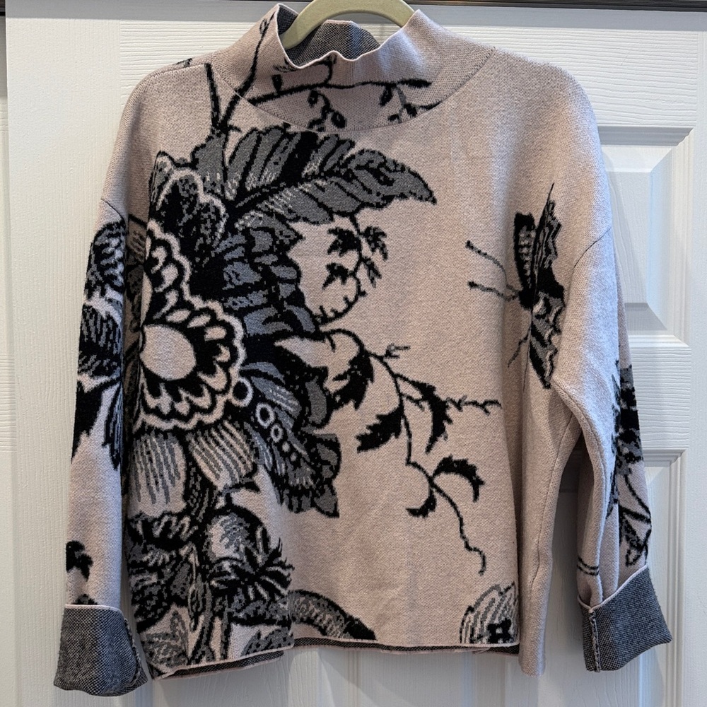 Anthropologie Floral Cowl Neck Sweater - Pink and Black